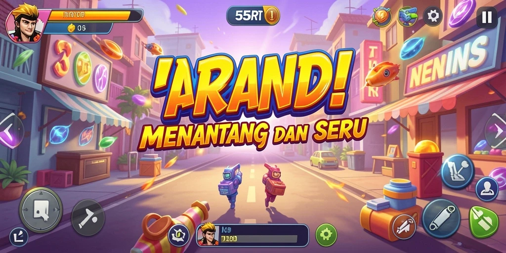 Tampilan gameplay mendebarkan dari 55RT yang penuh aksi.