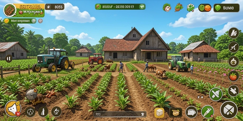 Screenshot gameplay pertanian yang seru dan interaktif di 8055.