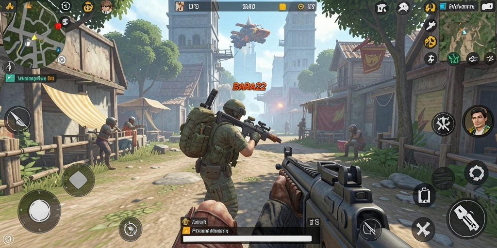 Screenshot gameplay BARA22 menampilkan aksi tembak-menembak yang mendebarkan.