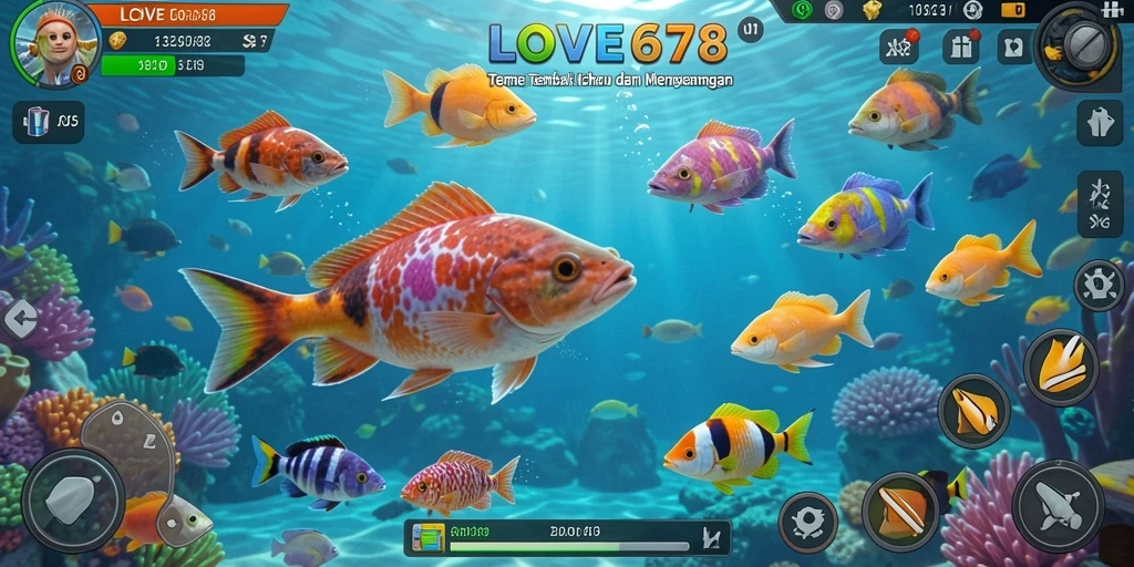 Tangkapan layar utama LOVE678 menampilkan serunya gameplay Tembak Ikan.