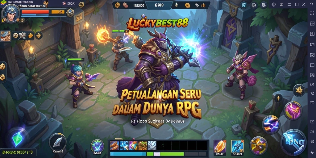 Screenshot LUCKYBEST88 menampilkan aksi pertarungan epik dalam gameplay RPG.